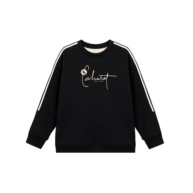 麓蔓蒂 字母印花袖子条纹织带休闲落肩加绒卫衣 女款