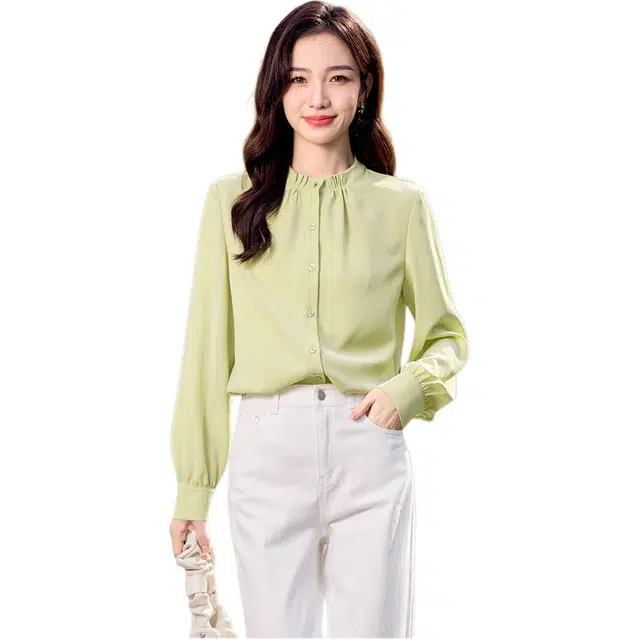 娅丽达 时尚休闲纯色立领长袖衬衫 女款