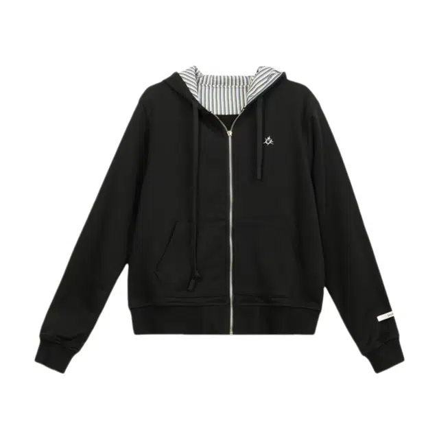 柏黛妃 美式条纹拉链连帽外穿外套帽衫设计感小众卫衣 女款 黑色