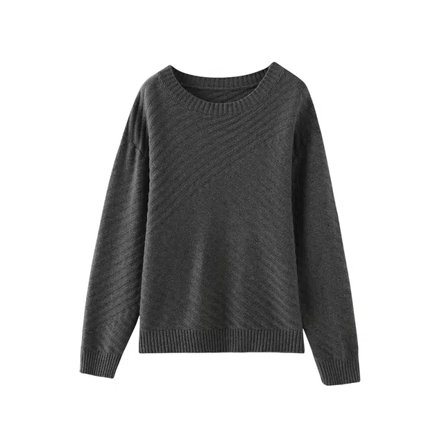 花栗鼠小姐 冬日伴侣 舒适百搭氛围感圆领罗纹收边宽松遮肉针织衫 女款