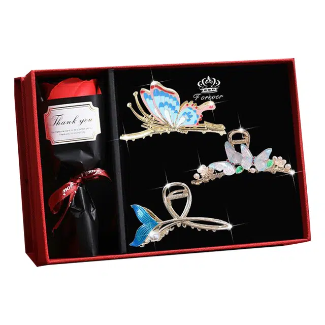 妖娆猫 新中式古风优雅彩绘蝴蝶大号  夏季后脑勺发饰 高级感 发头饰鲨鱼夹 发夹 女款