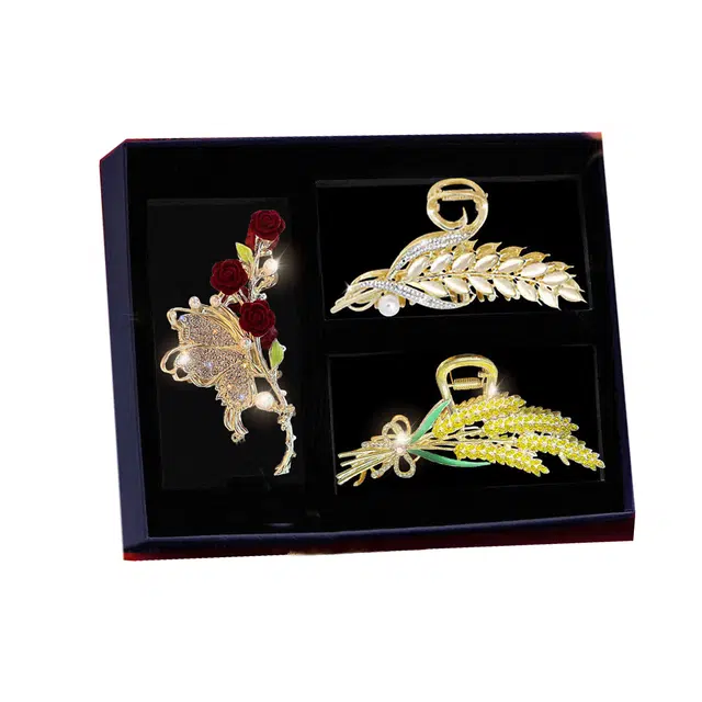 缔晶 森系时尚玫瑰麦穗鲨鱼  清新日常通勤造型盘发 合金 发夹 女款