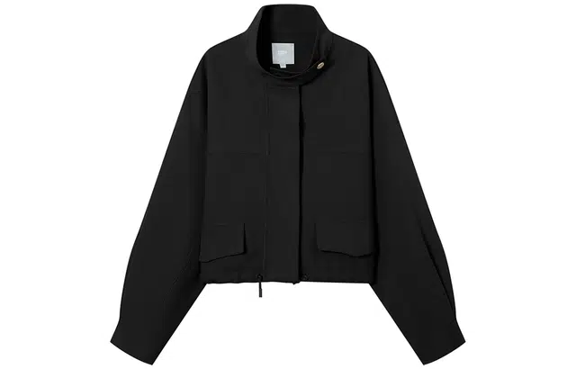 对白 休闲立领设计下摆抽绳美拉德短款夹克 女款 对白