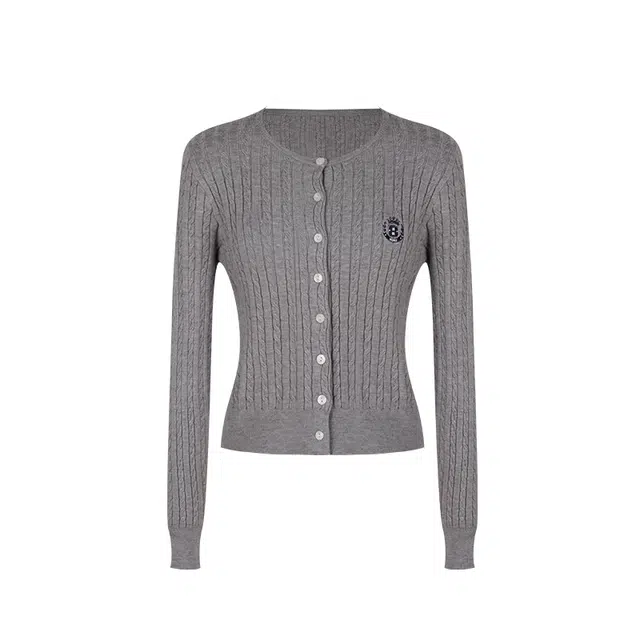 花铃太太 刺绣圆领绞花单排扣针织衫 女款