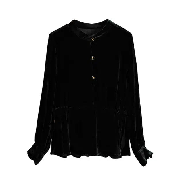 着西 舒适休闲百搭简约立领长袖衬衫 女款 黑色