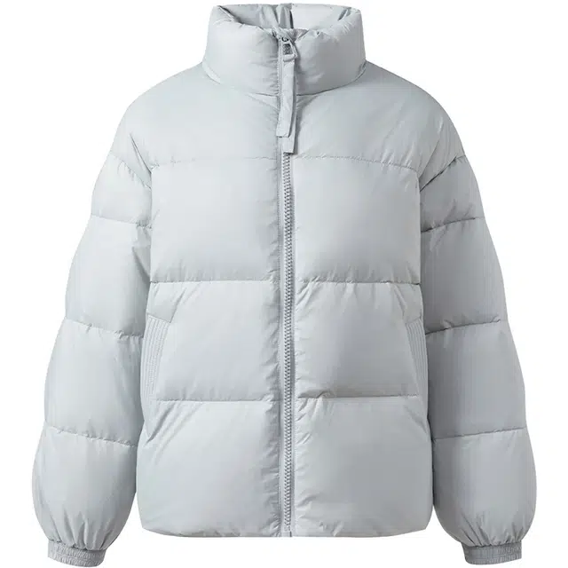 她池  简约插袋休闲宽松长袖  含羽绒外套  女款  浅灰色