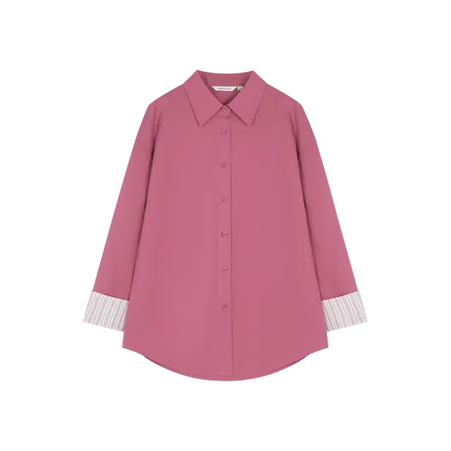沫晗依美 翻领保暖拼接长袖衬衫 女款 玫粉色