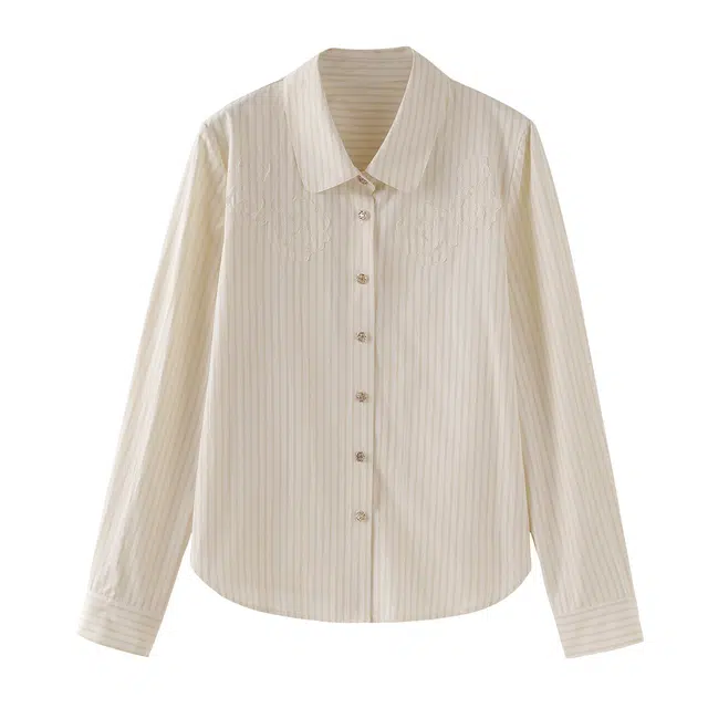 花栗鼠小姐 玫瑰书信 韩系甜美通勤风设计感贴布绣花宽松遮肉衬衫 女款