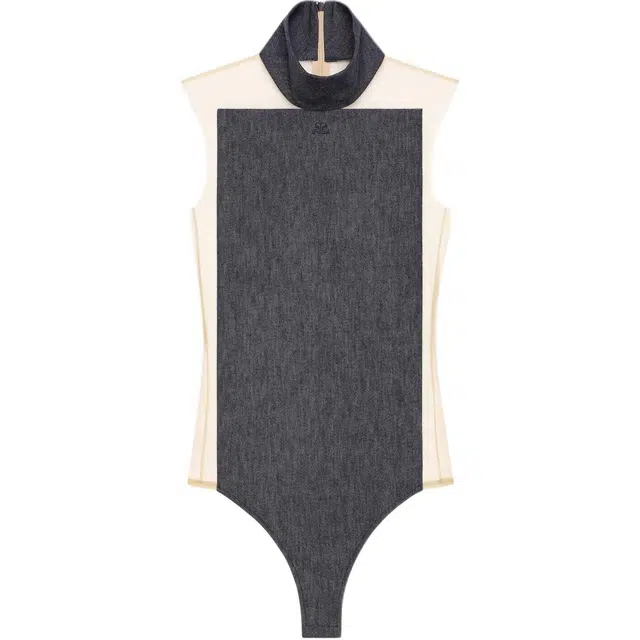 COURREGES SS25 ILLUSION MOCKNECK DENIM BODYSUIT Sand Dark heather grey