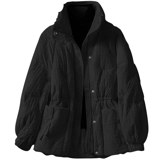 她池  通勤宽松保暖立领长袖  含羽绒外套  女款  黑色