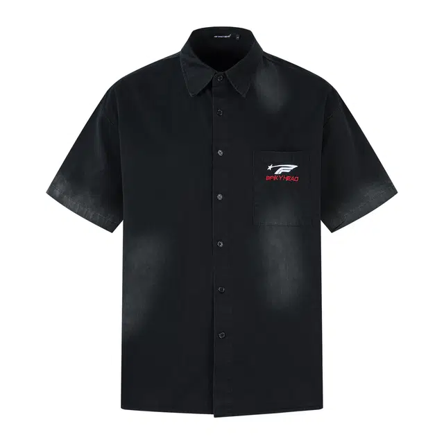 水中花 复古口袋刺绣渐变百搭短袖衬衫 男女同款