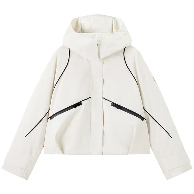 太平鸟 立领分割线休闲外套短款连帽派克羽绒服 女款