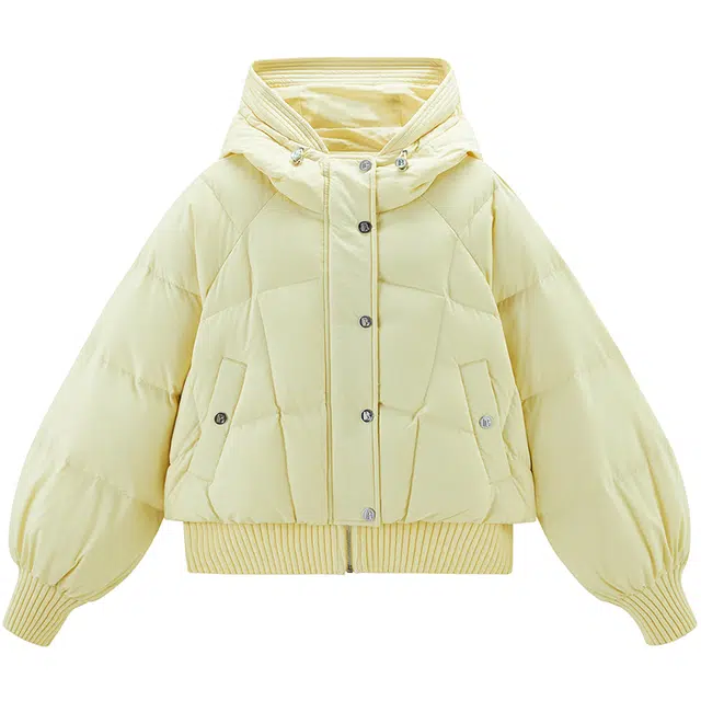 太平鸟 通勤短款纯色连帽泡芙羽绒服 女款 黑色