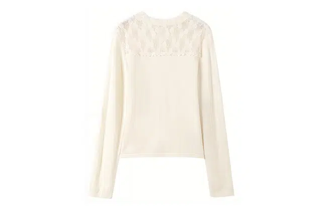 花栗鼠小姐 纯色镂空蕾丝刺绣打底套头针织衫 女款
