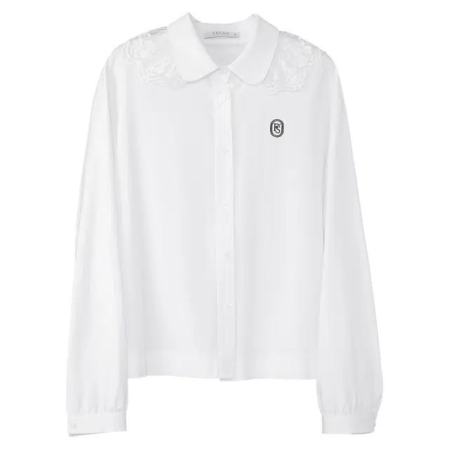 法儿家 甜心欧尼韩系早春学院风娃娃领上衣衬衫 女款 白色