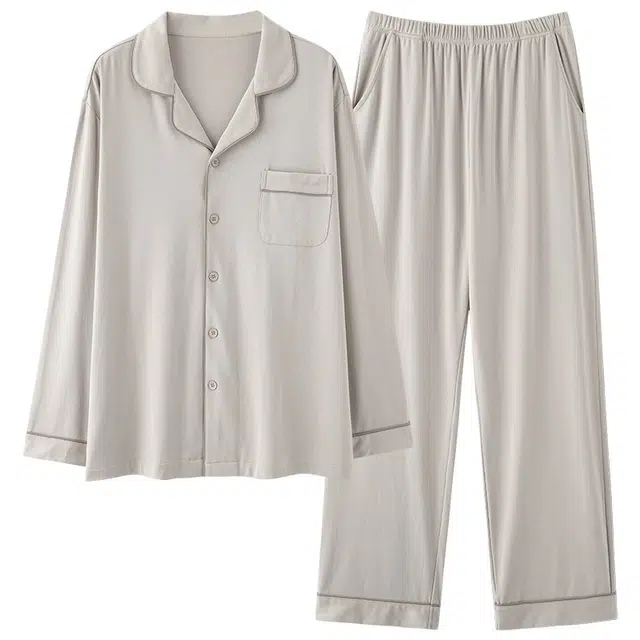 欧迪芬 舒适透气纯色简约高级感可外穿睡衣套装 男款 卡其色