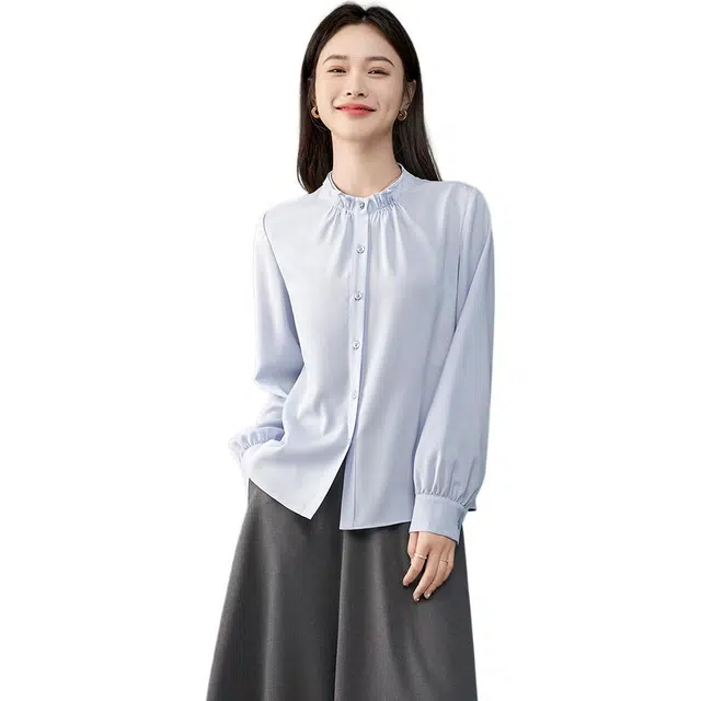 娅丽达 时尚休闲纯色立领长袖衬衫 女款