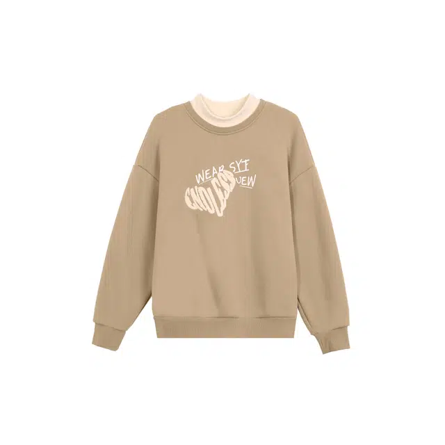 麓蔓蒂 美式复古假两件休闲半高领爱心卫衣 女款