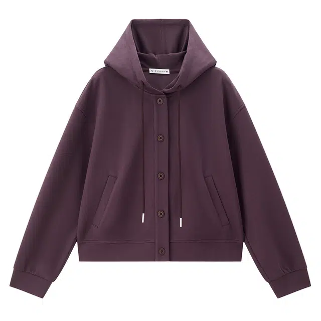 佐丹奴 街头连帽针织夹克外套 女款 茄子色