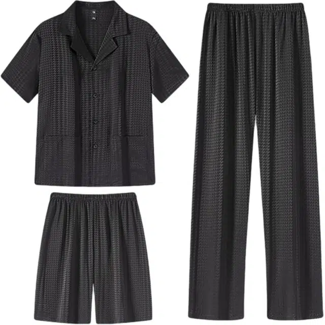 潞优野 凉感外穿舒适短袖长裤睡衣套装 男款 黑色
