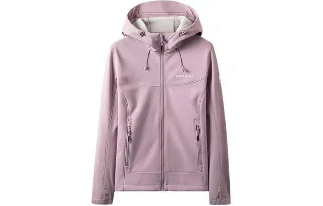 探路者 防风保暖连帽软壳加绒夹克外套 女款 冷灰紫