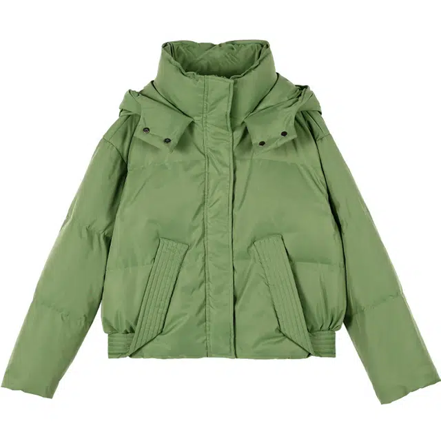 她池  连帽简约清新拉链  含羽绒外套  女款  绿色