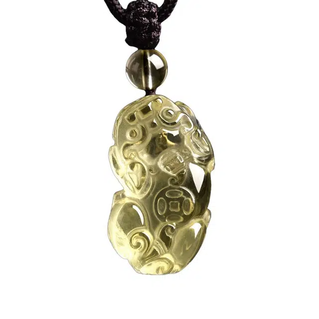 迈奇的礼物 恋爱好运貔貅招财转运柠檬黄随身饰品天然 黄水晶 吊坠 男女同款情侣款