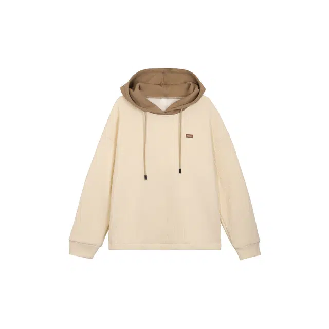 麓蔓蒂 连帽拼接撞色加绒加厚休闲宽松落肩袖保暖肌理感卫衣 女款