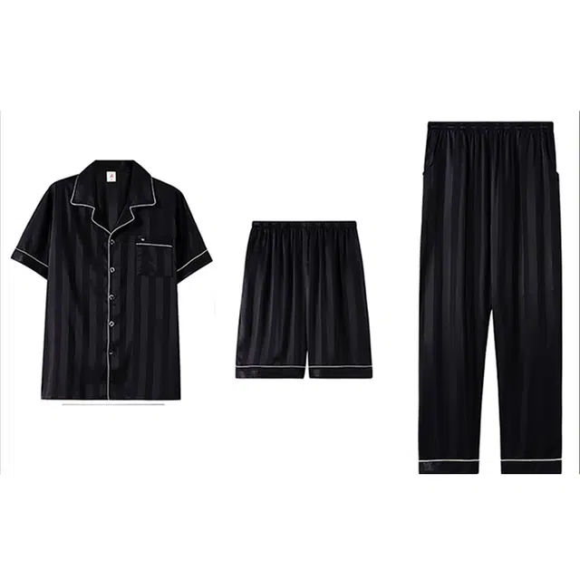 潞优野 冰丝时尚短袖家居服薄款长裤睡衣套装 男款