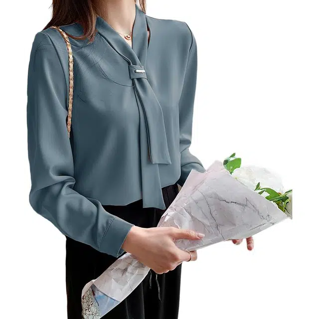 缪斯的诱惑 韩版宽松蝴蝶结职业雪纺长袖衬衫 女款