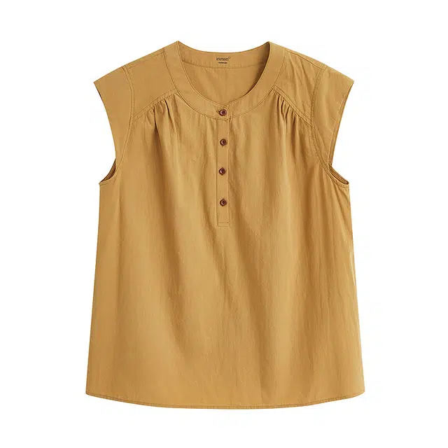 茵曼 简约纯棉小飞袖设计感宽松衬衫上衣 女款 姜黄色