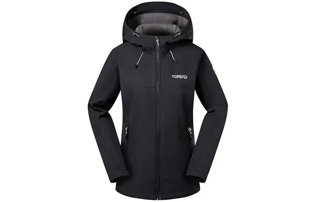 探路者 防风保暖连帽软壳加绒夹克外套 女款 黑色