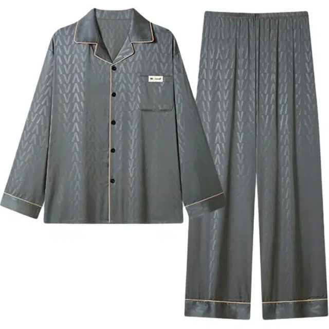 潞优野 舒适外穿简约长袖长裤睡衣套装 男款 深灰