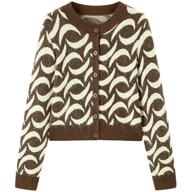 太平鸟 圆领短款合体纹样舒适质感针织衫 女款 绿色