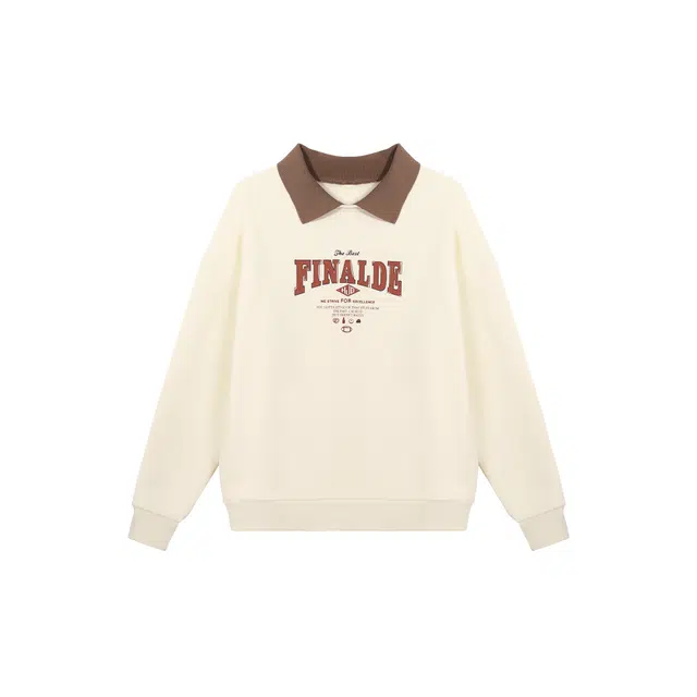 麓蔓蒂 美式复古假两件字母印花翻领落肩加绒加厚套头卫衣 女款