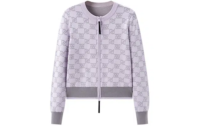 太平鸟 修身短款圆领线开衫 女款 紫色纹样