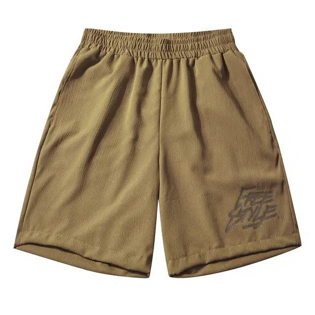 纳趣 字母印花运动宽松时尚棉感褶皱透气速干五分休闲短裤 男女同款