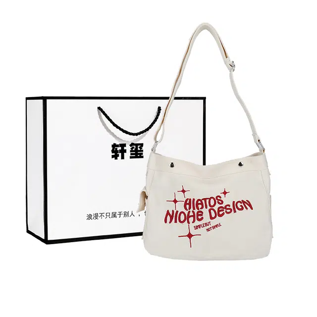 轩玺 日系慵懒风大学生上课百搭通勤 帆布 单肩斜挎包 女款 黑色/白色