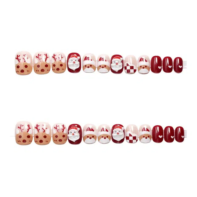 计轩 指甲贴  穿戴甲 短方圆红色渐变 卡通