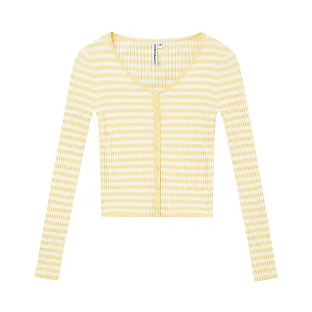 美特斯邦威 国潮撞色条纹修身长袖开衫针织衫 女款