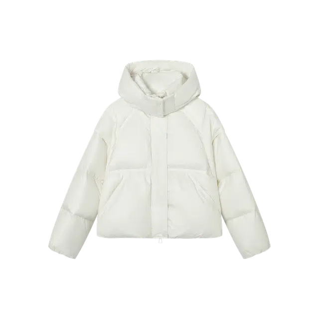 对白 肩部活页设计连帽面包服短款羽绒服 女款