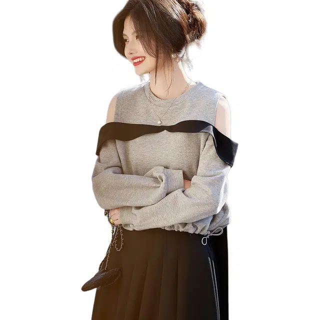 【dme】 套头圆领宽松长袖卫衣 女款 麻灰