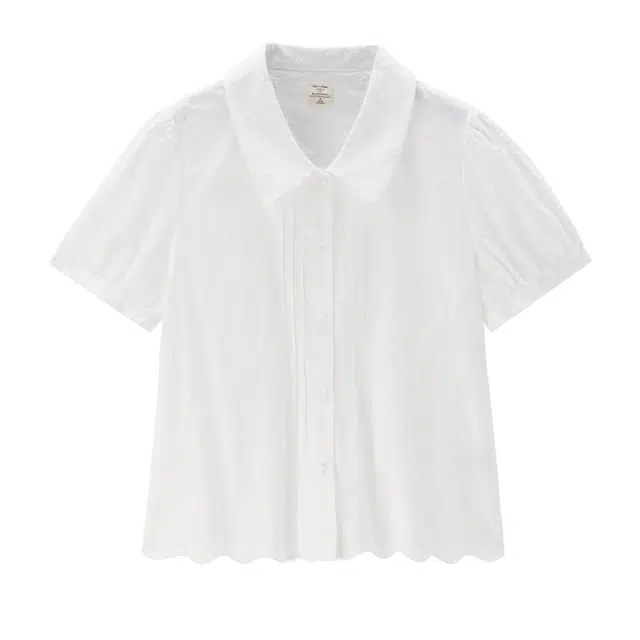 佐丹奴 压褶薄款纯色简约舒适通勤短袖衬衫 女款 皎白
