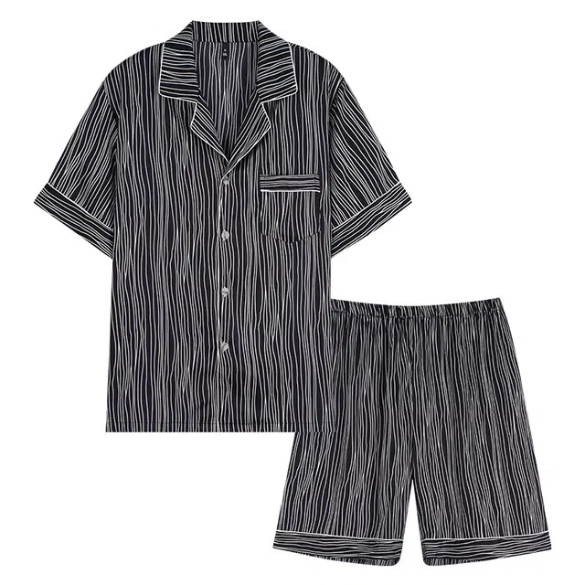 潞优野 舒适时尚可外穿短袖五分裤睡衣套装 男款 黑色