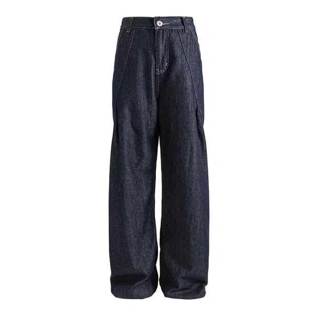 隐狼世家 高品质轻薄感弯刀潮流宽松休闲百搭牛仔裤 男款 深蓝色