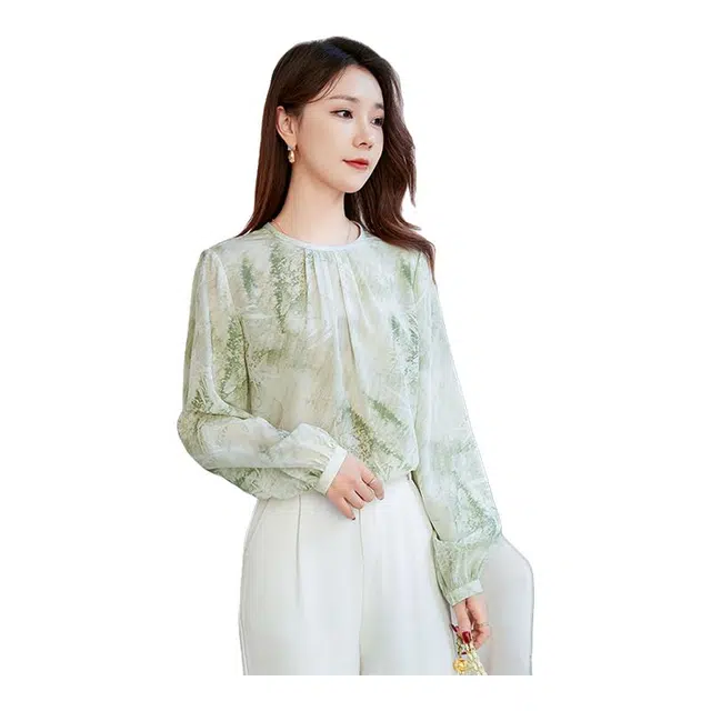 水墨佳人 桑蚕丝印花圆领衬衫 女款