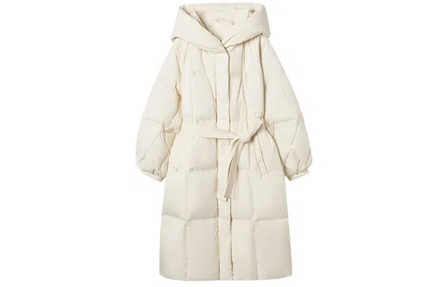 对白 纯色连帽宽松厚款中长款羽绒服羽绒服女冬 女款 对白