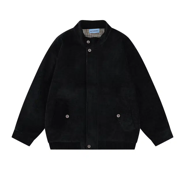 水中花 纯色触感树纹肌理宽松复古立领夹克外套 男女同款