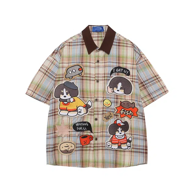 俞兆林 趣味印花情侣复古宽松短袖衬衫 男女同款 黄色