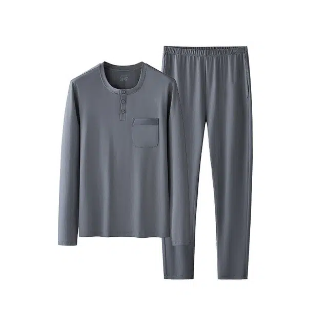 对你的私语 休闲纯色长袖上衣可外出家居服长裤睡衣套装 男款